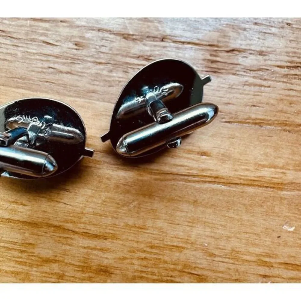 Swank Set Silver‎ Tone Faux Pearl Cuff Links & Matching Tie Clip Vintage